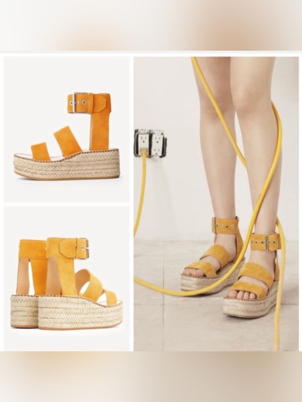 rag & bone Mustard Suede Platform Espadrille Sandals Size 37.5